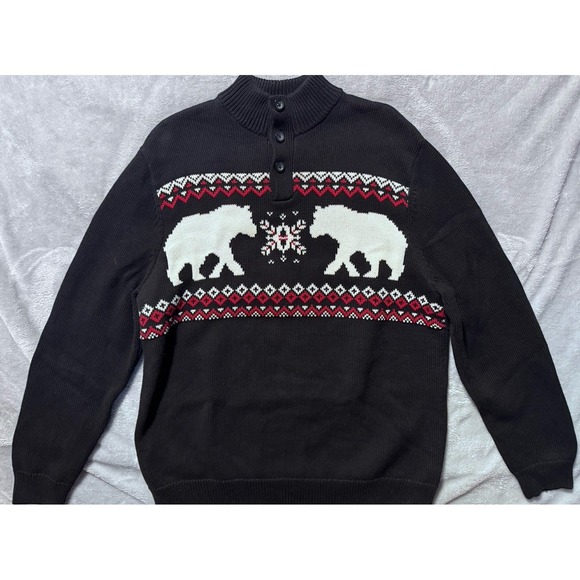 Chaps Other - Chaps Men's Large Polar Bear Fair Isle Mock Neck Black Cotton Sweater